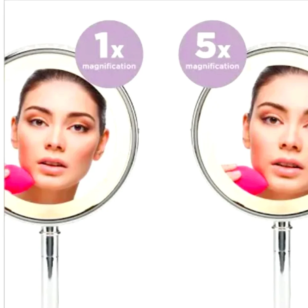 Magnifying tilting tabletop Mirror by Conair 1X & 5X magnification Silver Chrome